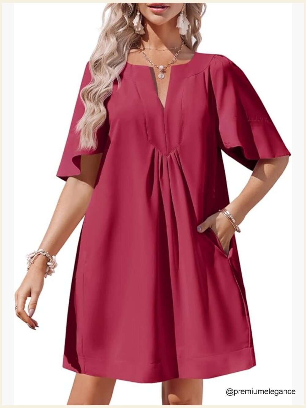 Flutter Short Sleeve Mini Dress Casual V Neck Loose Flowy Summer Dresses